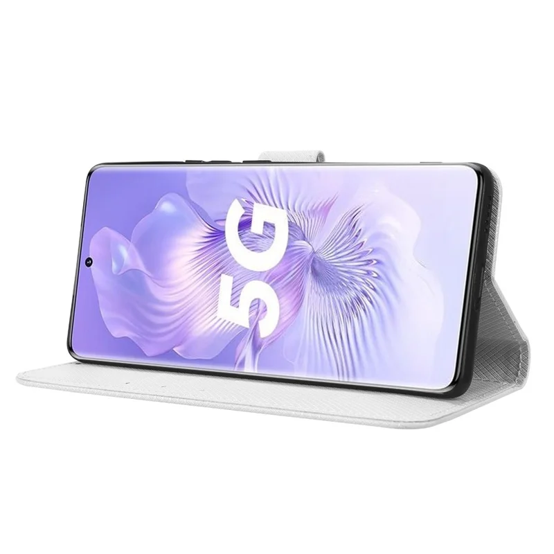 For Honor 80 5G Diamond Texture PU Leather Phone Case Foldable Stand Magnetic Clasp Wallet Cover - White