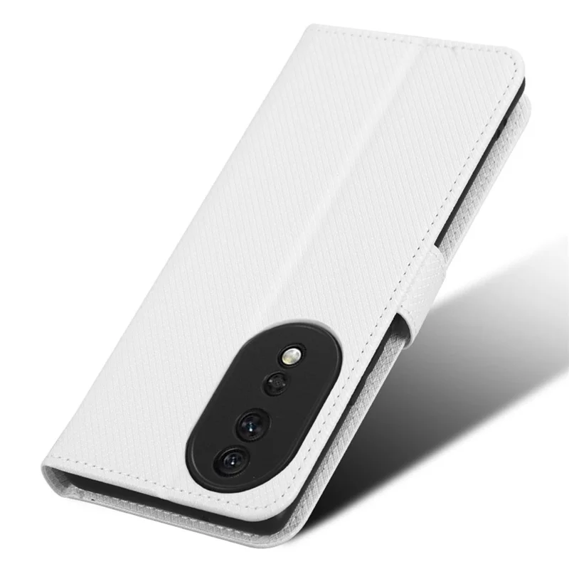 For Honor 80 5G Diamond Texture PU Leather Phone Case Foldable Stand Magnetic Clasp Wallet Cover - White