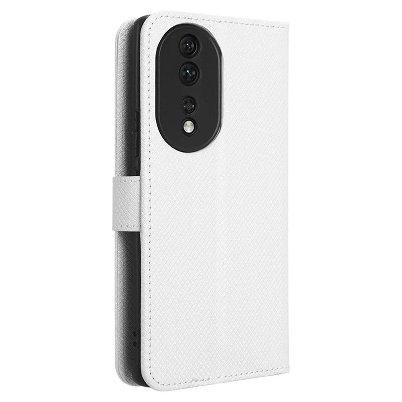For Honor 80 5G Diamond Texture PU Leather Phone Case Foldable Stand Magnetic Clasp Wallet Cover - White