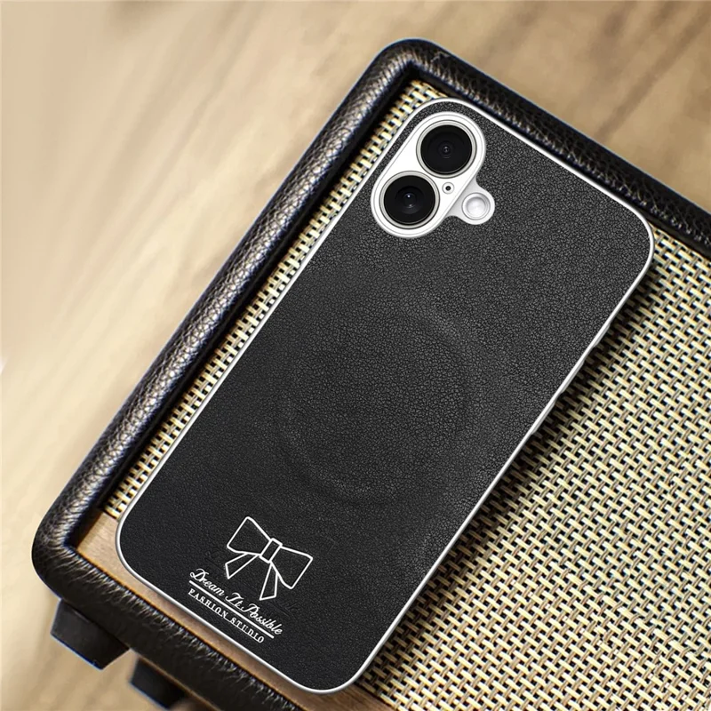 For iPhone 17 Magnetic Case Butterfly Bow Pattern PU Leather + TPU + PC Shockproof Phone Cover - Black