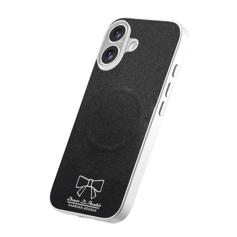 For iPhone 17 Magnetic Case Butterfly Bow Pattern PU Leather + TPU + PC Shockproof Phone Cover - Black