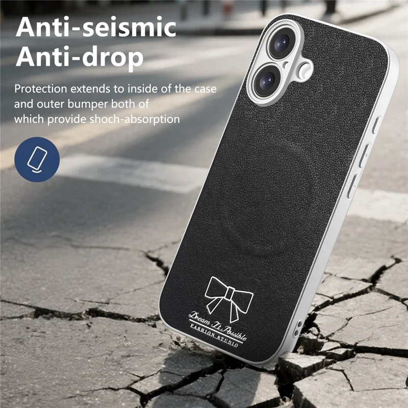 For iPhone 17 Magnetic Case Butterfly Bow Pattern PU Leather + TPU + PC Shockproof Phone Cover - Black