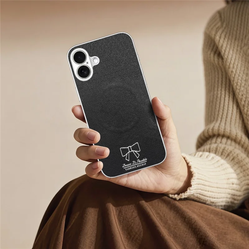 For iPhone 17 Magnetic Case Butterfly Bow Pattern PU Leather + TPU + PC Shockproof Phone Cover - Black