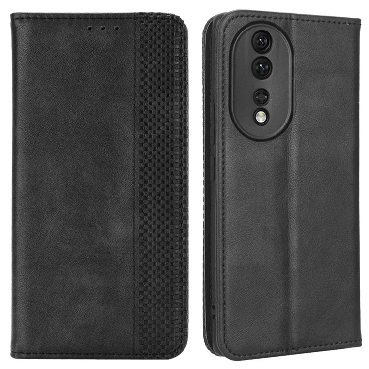 PU Leather Magnetic Auto Closing Telep Cover For Honor 80 5G, Billetera de Textura Retro - Negro