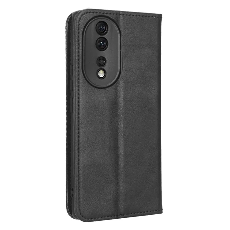 PU Leather Magnetic Auto Closing Telep Cover For Honor 80 5G, Billetera de Textura Retro - Negro