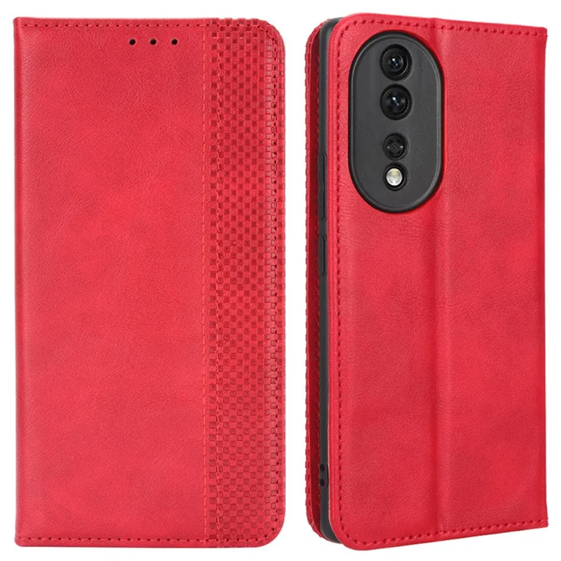 PU Leather Magnetic Auto Closing Phone Cover for Honor 80 5G, Wallet Retro Texture Phone Case Imprinted Pattern Phone Shell - Red