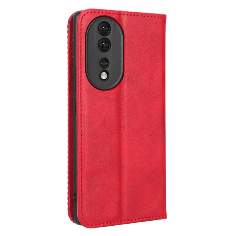 PU Leather Magnetic Auto Closing Phone Cover for Honor 80 5G, Wallet Retro Texture Phone Case Imprinted Pattern Phone Shell - Red
