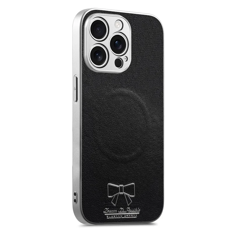 For iPhone 13 Pro Max Magnetic Case Butterfly Bow Pattern PU Leather + TPU + PC Shockproof Phone Cover - Black