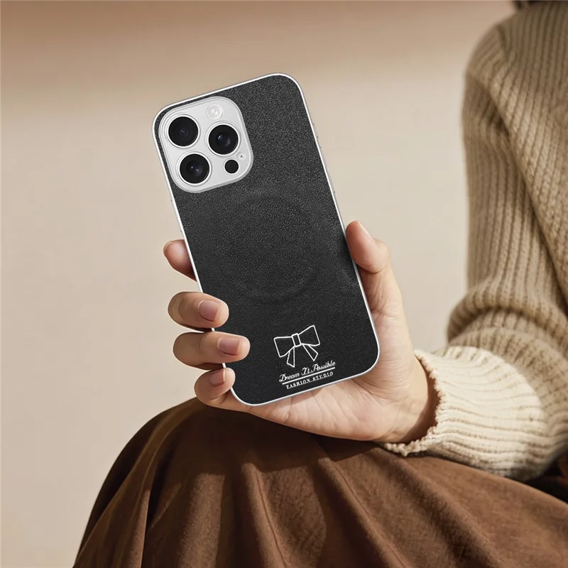 For iPhone 13 Pro Max Magnetic Case Butterfly Bow Pattern PU Leather + TPU + PC Shockproof Phone Cover - Black