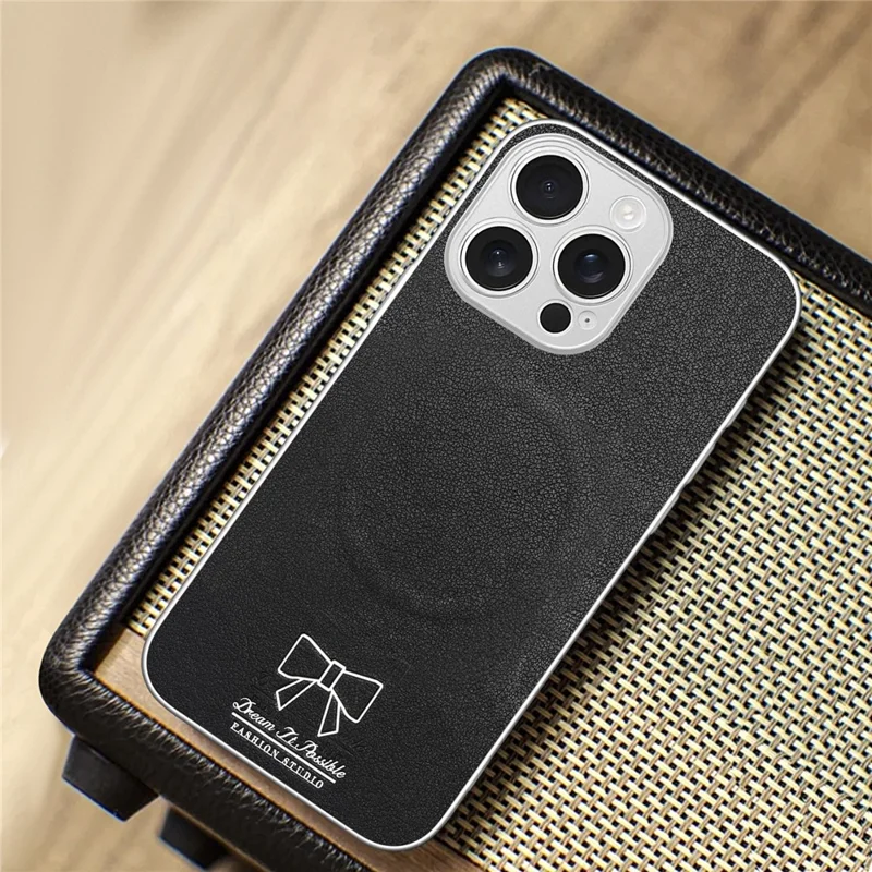 For iPhone 13 Pro Max Magnetic Case Butterfly Bow Pattern PU Leather + TPU + PC Shockproof Phone Cover - Black