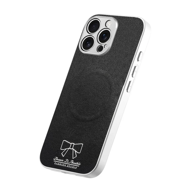 For iPhone 13 Pro Max Magnetic Case Butterfly Bow Pattern PU Leather + TPU + PC Shockproof Phone Cover - Black