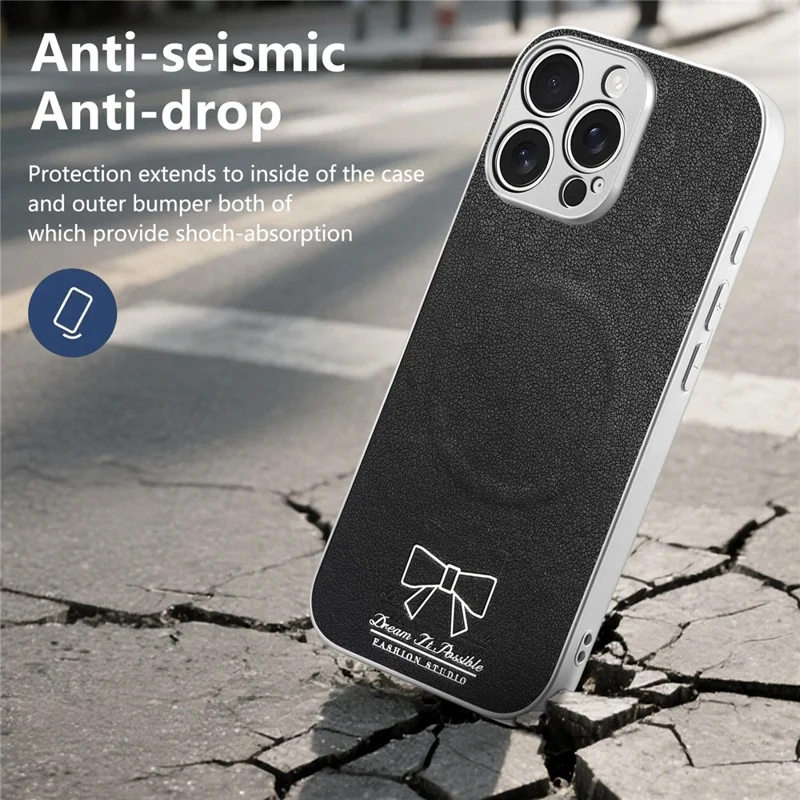 For iPhone 13 Pro Magnetic Case Butterfly Bow Pattern PU Leather + TPU + PC Shockproof Phone Cover - Black