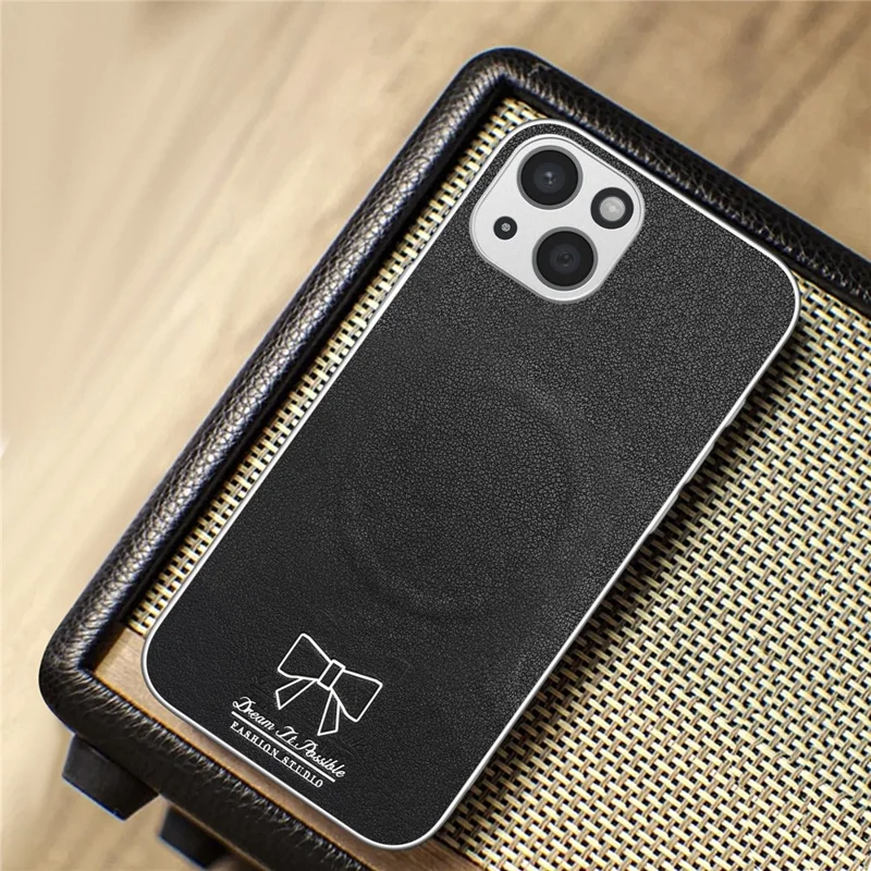 For iPhone 13 Magnetic Case Butterfly Bow Pattern PU Leather + TPU + PC Shockproof Phone Cover - Black