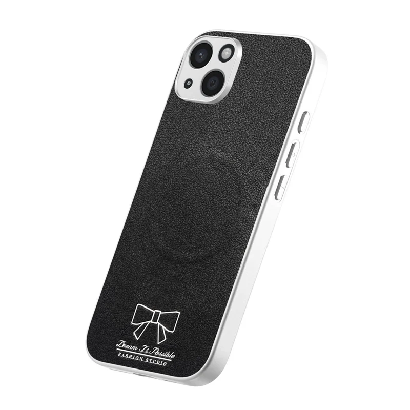 For iPhone 13 Magnetic Case Butterfly Bow Pattern PU Leather + TPU + PC Shockproof Phone Cover - Black