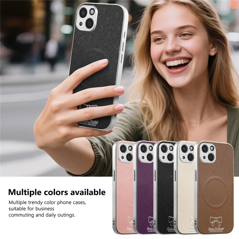 For iPhone 13 Magnetic Case Butterfly Bow Pattern PU Leather + TPU + PC Shockproof Phone Cover - Black