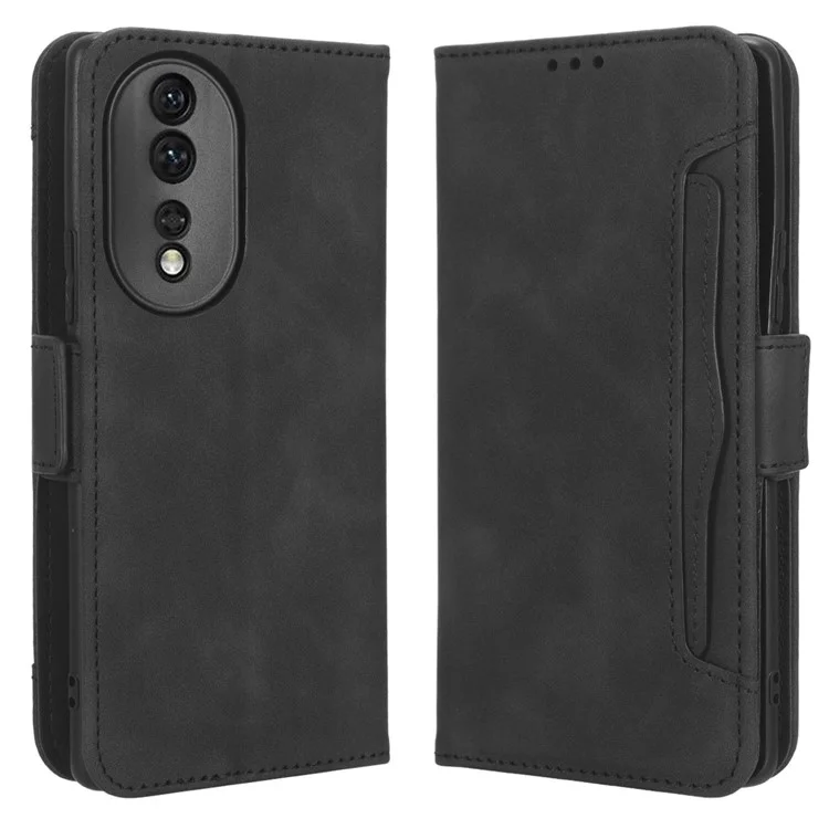 Para Honor 80 5G PU Cuero Múltiples Ranuras Cubiertas de la Billetera de Soporte Plegable Folio Foli - Negro