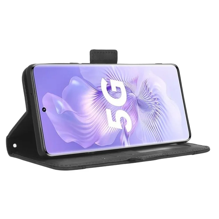 Para Honor 80 5G PU Cuero Múltiples Ranuras Cubiertas de la Billetera de Soporte Plegable Folio Foli - Negro