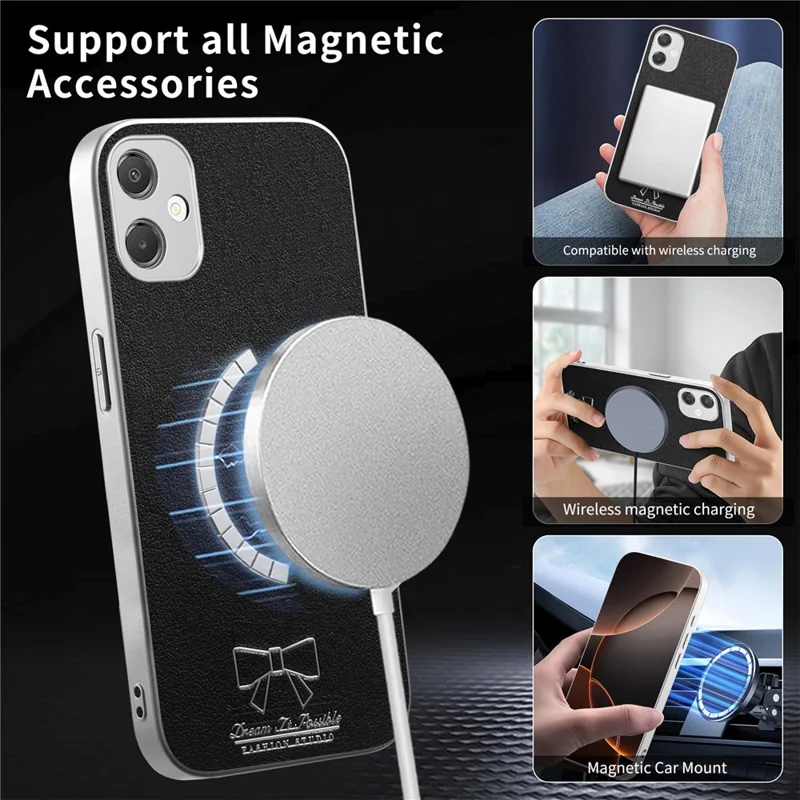For Samsung Galaxy A06 4G Magnetic Case Butterfly Bow Pattern PU Leather + TPU + PC Shockproof Phone Cover - Black