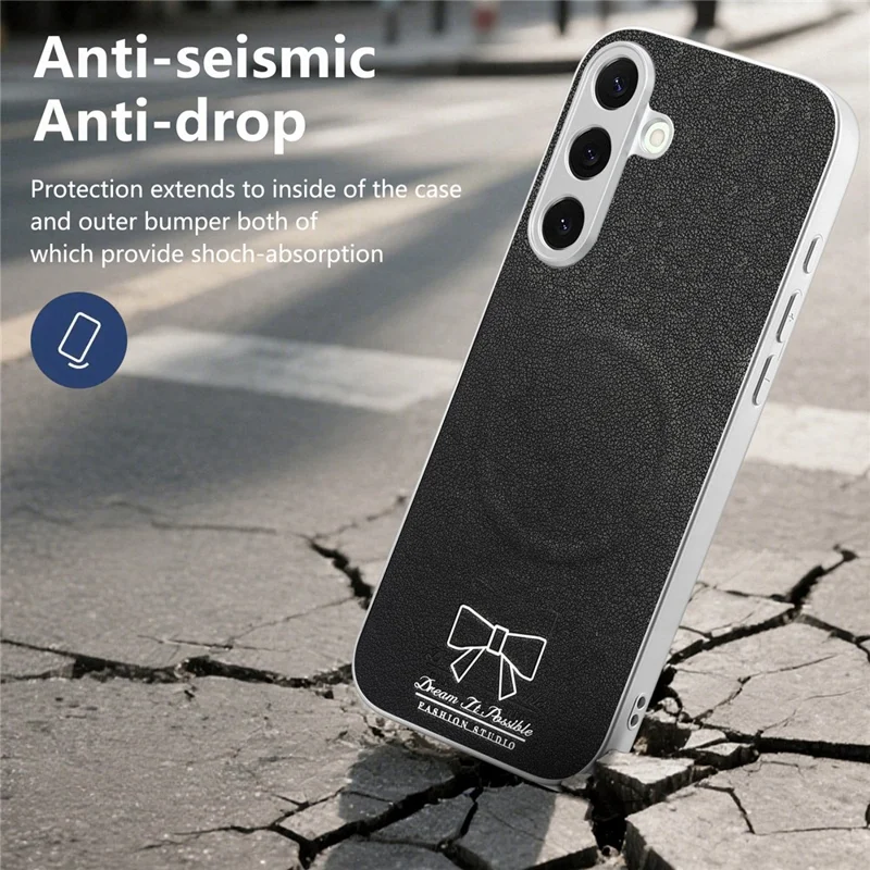 For Samsung Galaxy A35 5G Magnetic Case Bow Pattern PU Leather + TPU + PC Shockproof Phone Cover - Black