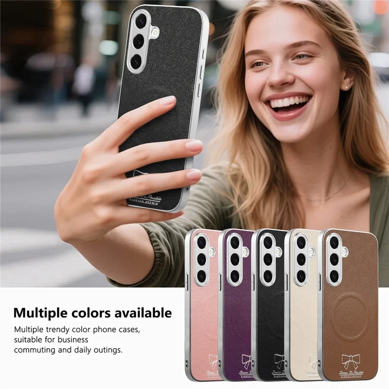 For Samsung Galaxy A35 5G Magnetic Case Bow Pattern PU Leather + TPU + PC Shockproof Phone Cover - Black