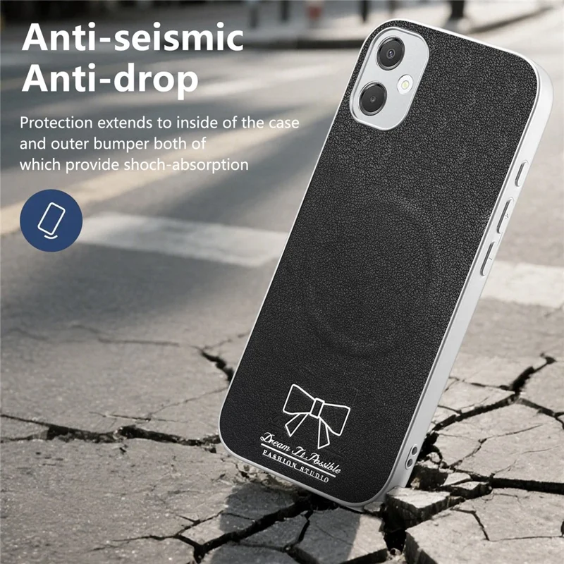 For Samsung Galaxy A08 4G / A07 5G Magnetic Case Bow Pattern PU Leather + TPU + PC Shockproof Phone Cover - Black