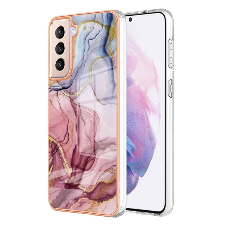 Para Samsung Galaxy S21+ 5G YB IMD Series-16 Style E Marble Pattern Phone Case IMD 2.0mm Electroplating Anti-drop TPU Cover - Rose Gold