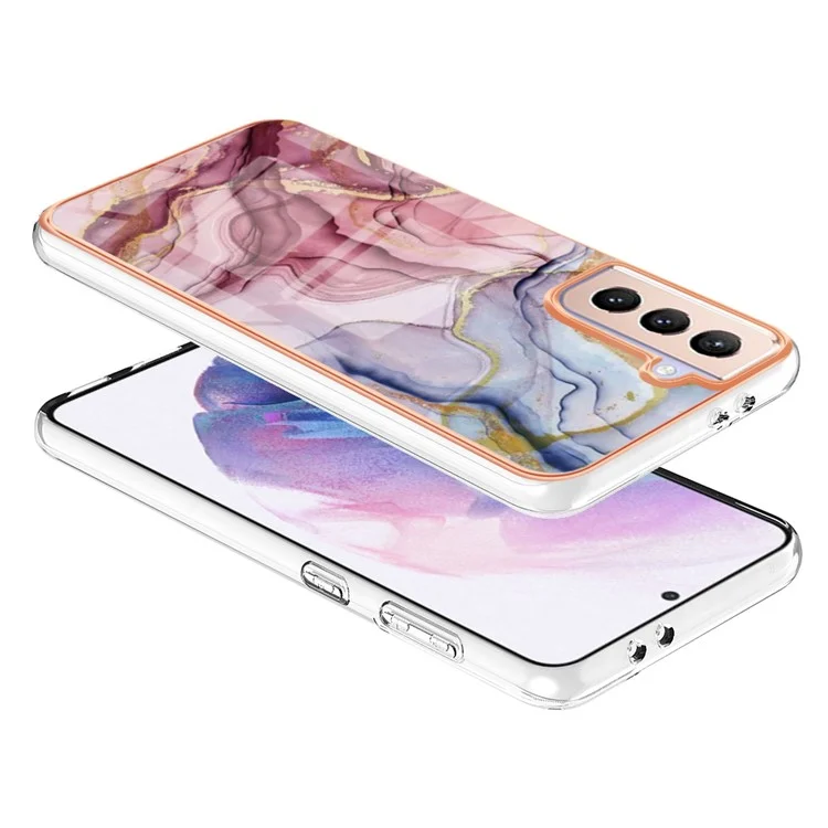 Para Samsung Galaxy S21+ 5G YB IMD Series-16 Style E Marble Pattern Phone Case IMD 2.0mm Electroplating Anti-drop TPU Cover - Rose Gold