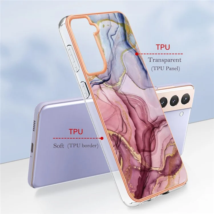 Para Samsung Galaxy S21+ 5G YB IMD Series-16 Style E Marble Pattern Phone Case IMD 2.0mm Electroplating Anti-drop TPU Cover - Rose Gold