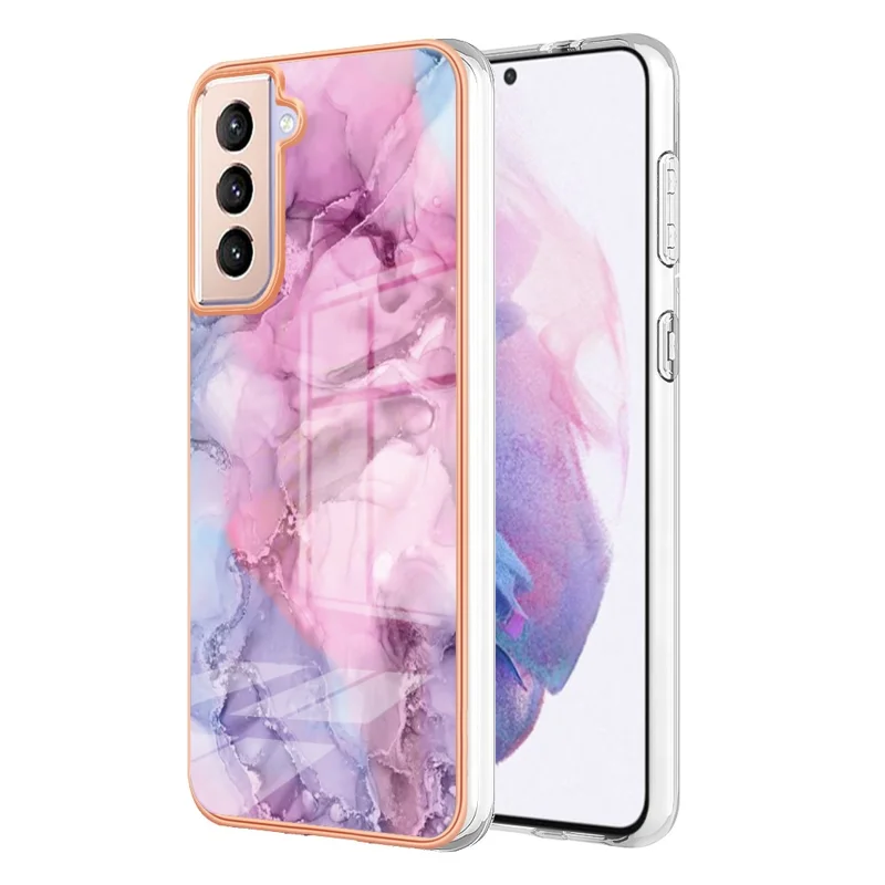 For Samsung Galaxy S21+ 5G YB IMD Series-16 Style E Marble Pattern Phone Case IMD 2.0mm Electroplating Anti-drop TPU Cover - Rose