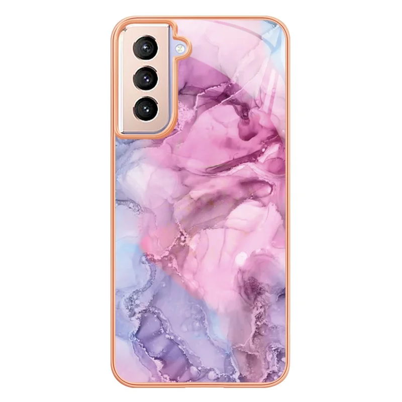 For Samsung Galaxy S21+ 5G YB IMD Series-16 Style E Marble Pattern Phone Case IMD 2.0mm Electroplating Anti-drop TPU Cover - Rose