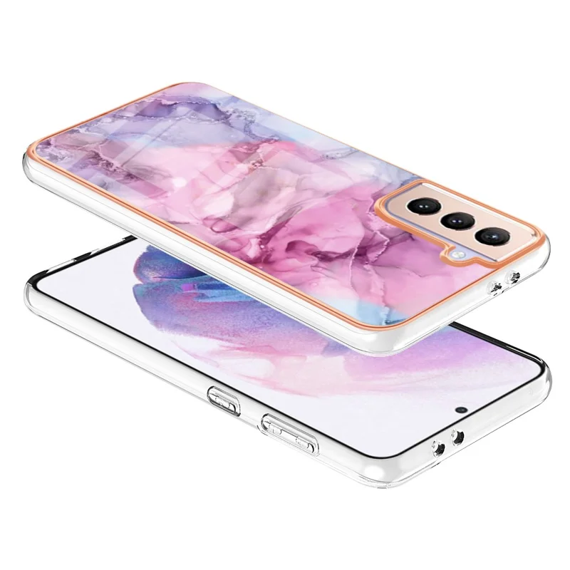 For Samsung Galaxy S21+ 5G YB IMD Series-16 Style E Marble Pattern Phone Case IMD 2.0mm Electroplating Anti-drop TPU Cover - Rose