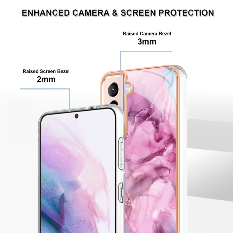 For Samsung Galaxy S21+ 5G YB IMD Series-16 Style E Marble Pattern Phone Case IMD 2.0mm Electroplating Anti-drop TPU Cover - Rose