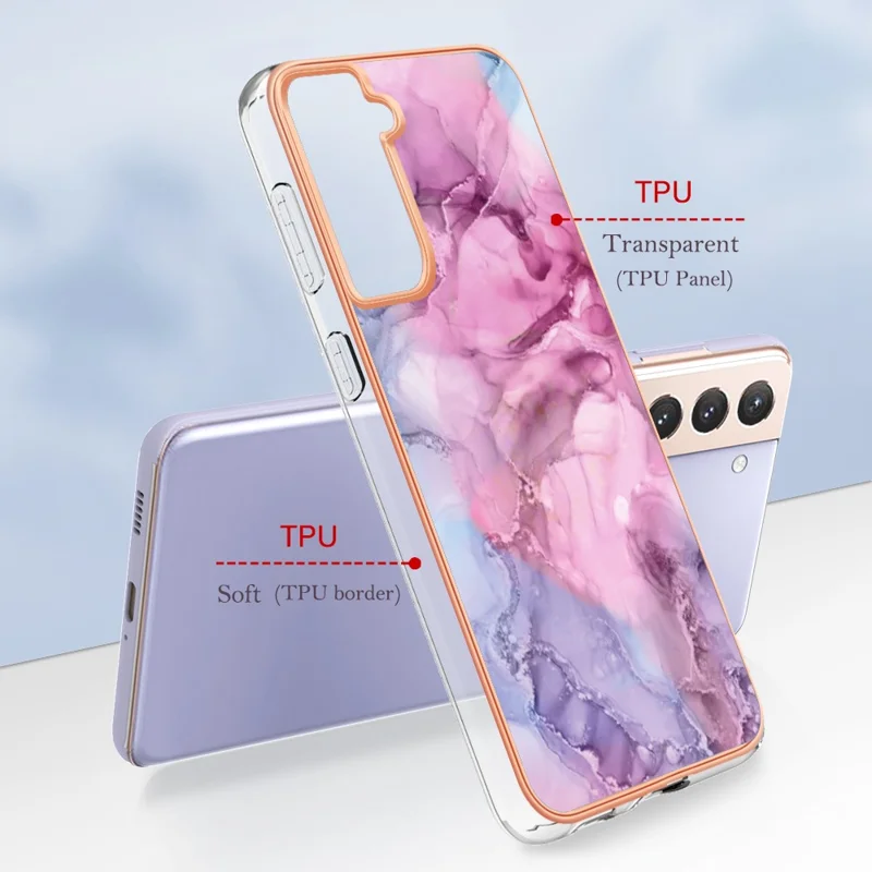 For Samsung Galaxy S21+ 5G YB IMD Series-16 Style E Marble Pattern Phone Case IMD 2.0mm Electroplating Anti-drop TPU Cover - Rose