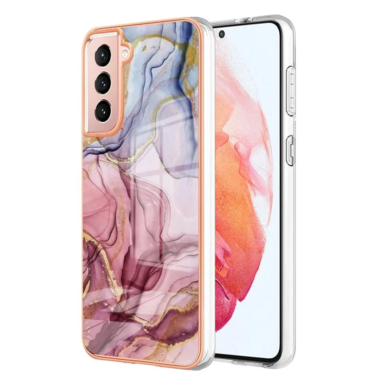 For Samsung Galaxy S21 5G / 4G Anti-Fall TPU Back Cover YB IMD Series-16 Style E 2.0mm Marble Pattern IMD Electroplating Protective Phone Case - Rose Gold