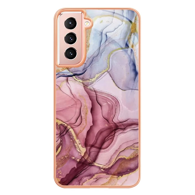 For Samsung Galaxy S21 5G / 4G Anti-Fall TPU Back Cover YB IMD Series-16 Style E 2.0mm Marble Pattern IMD Electroplating Protective Phone Case - Rose Gold