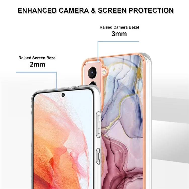 For Samsung Galaxy S21 5G / 4G Anti-Fall TPU Back Cover YB IMD Series-16 Style E 2.0mm Marble Pattern IMD Electroplating Protective Phone Case - Rose Gold