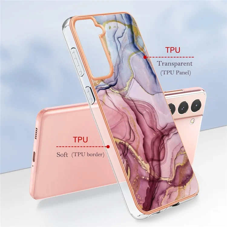 For Samsung Galaxy S21 5G / 4G Anti-Fall TPU Back Cover YB IMD Series-16 Style E 2.0mm Marble Pattern IMD Electroplating Protective Phone Case - Rose Gold