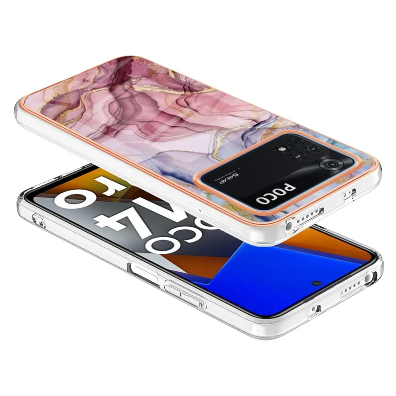 Custodia Telefonica Anti-drop Per Xiaomi Poco M4 Pro 4G Electroplating TPU Case YB IMD Serie-16 in Stile E 2,0 mm Modello di Marmo IMD Copertina Telefonica - Oro Rosa