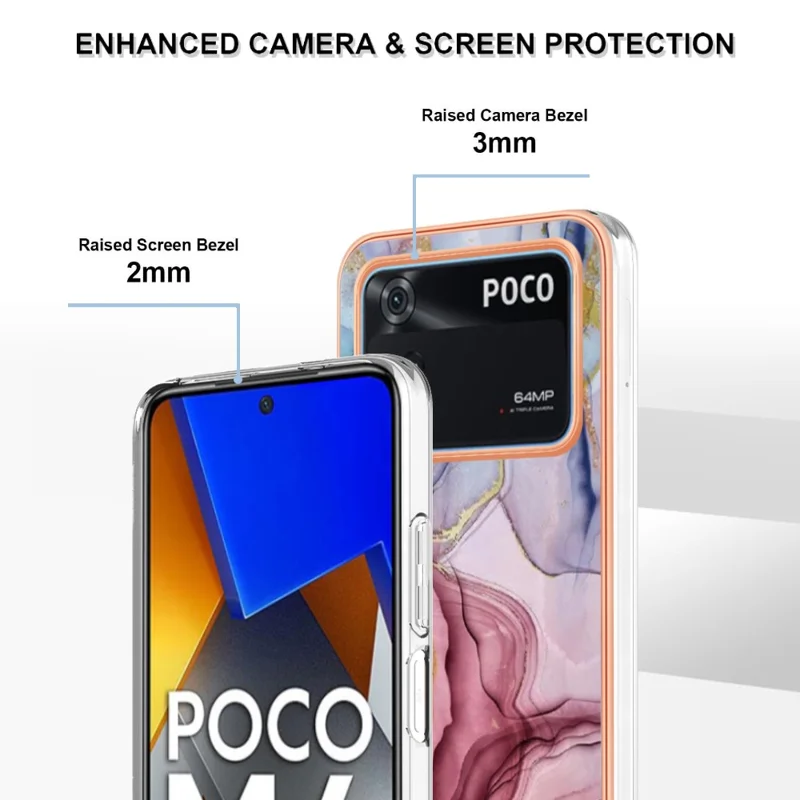 Custodia Telefonica Anti-drop Per Xiaomi Poco M4 Pro 4G Electroplating TPU Case YB IMD Serie-16 in Stile E 2,0 mm Modello di Marmo IMD Copertina Telefonica - Oro Rosa