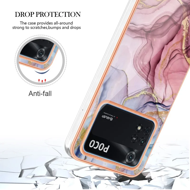 Custodia Telefonica Anti-drop Per Xiaomi Poco M4 Pro 4G Electroplating TPU Case YB IMD Serie-16 in Stile E 2,0 mm Modello di Marmo IMD Copertina Telefonica - Oro Rosa