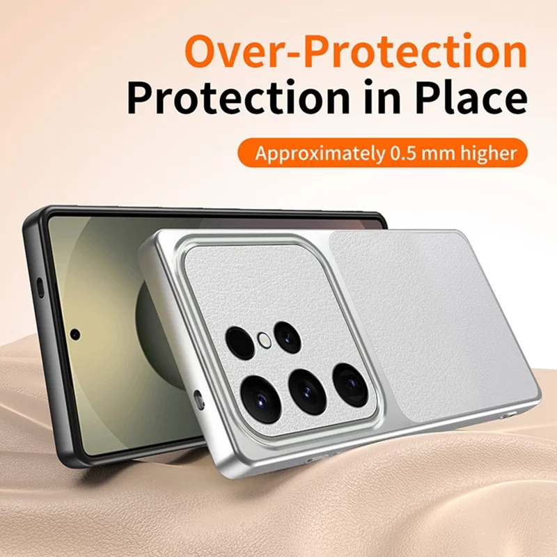 For Samsung Galaxy S23 Ultra Phone Case Lambskin Texture PC TPU PU Leather Shockproof Protective Cover - White