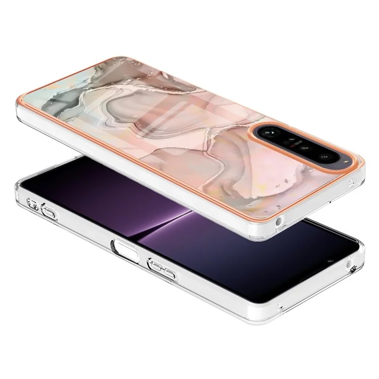 Электрохромный чехол для телефона Sony Xperia 1 IV 5G, противоударный чехол из TPU серии YB IMD, стиль 16, мраморный узор 2.0 мм IMD, задняя крышка - розовый