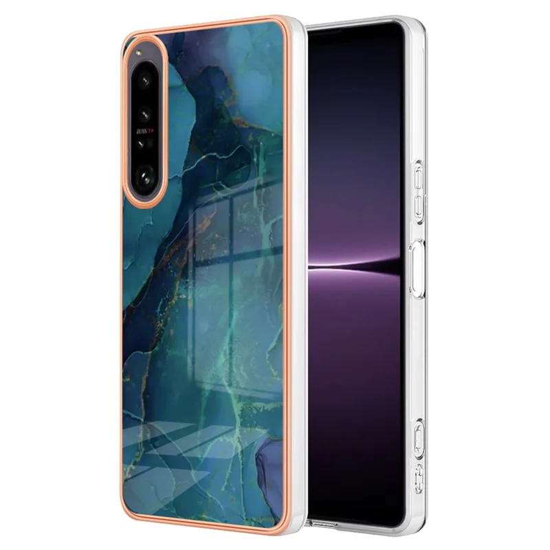 Electroplating Phone Case for Sony Xperia 1 IV 5G Anti-Drop TPU Cover YB IMD Series-16 Style E 2.0mm Marble Pattern IMD Back Case - Green