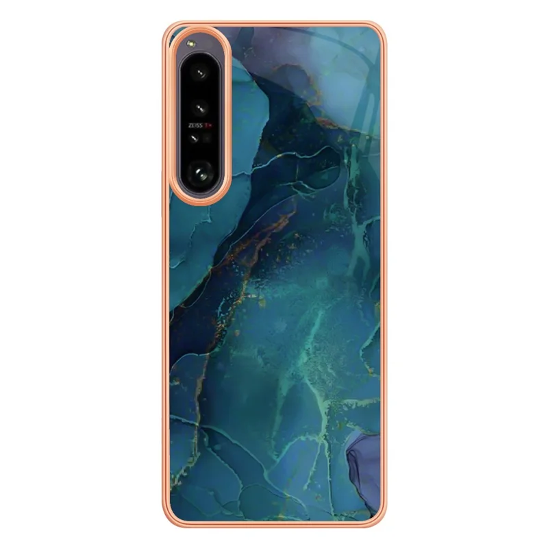 Electroplating Phone Case for Sony Xperia 1 IV 5G Anti-Drop TPU Cover YB IMD Series-16 Style E 2.0mm Marble Pattern IMD Back Case - Green