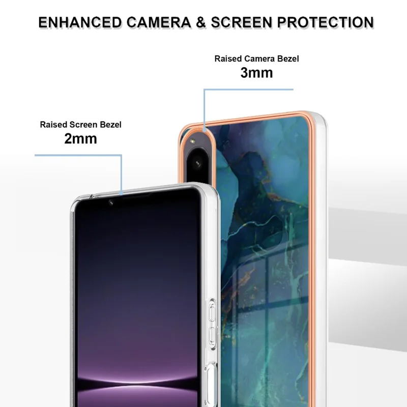 Electroplating Phone Case for Sony Xperia 1 IV 5G Anti-Drop TPU Cover YB IMD Series-16 Style E 2.0mm Marble Pattern IMD Back Case - Green
