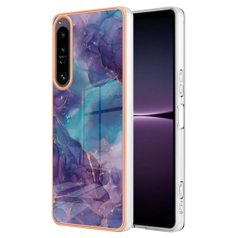 Electroplating Phone Case for Sony Xperia 1 IV 5G Anti-Drop TPU Cover YB IMD Series-16 Style E 2.0mm Marble Pattern IMD Back Case - Purple