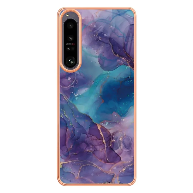 Electroplating Phone Case for Sony Xperia 1 IV 5G Anti-Drop TPU Cover YB IMD Series-16 Style E 2.0mm Marble Pattern IMD Back Case - Purple
