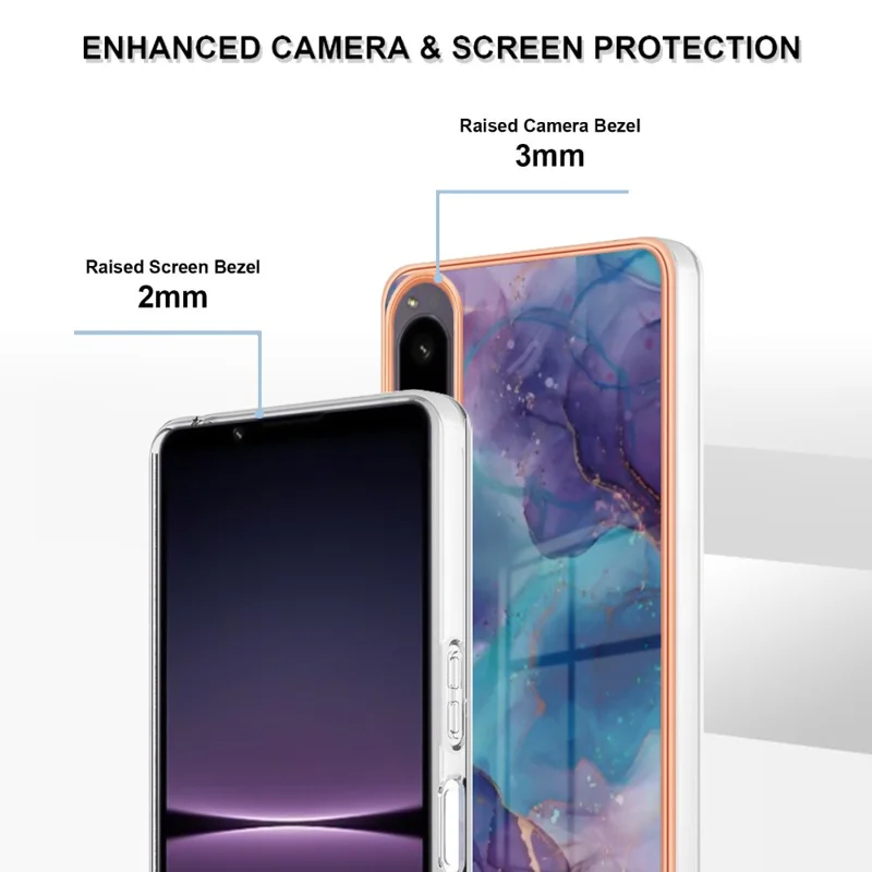 Electroplating Phone Case for Sony Xperia 1 IV 5G Anti-Drop TPU Cover YB IMD Series-16 Style E 2.0mm Marble Pattern IMD Back Case - Purple