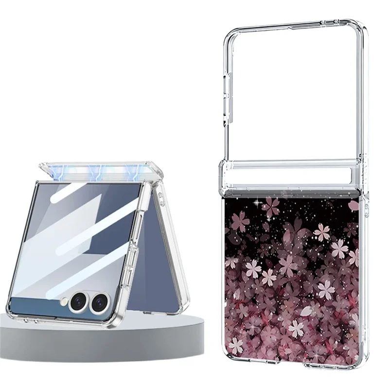For Samsung Galaxy Z Flip8 Case Gradient Cherry Blossoms Magnetic Hinge PC Foldable Phone Cover - A507