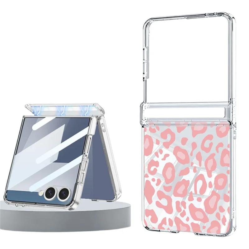 For Samsung Galaxy Z Flip8 Case Leopard Print Magnetic Hinge PC Foldable Phone Cover - A411